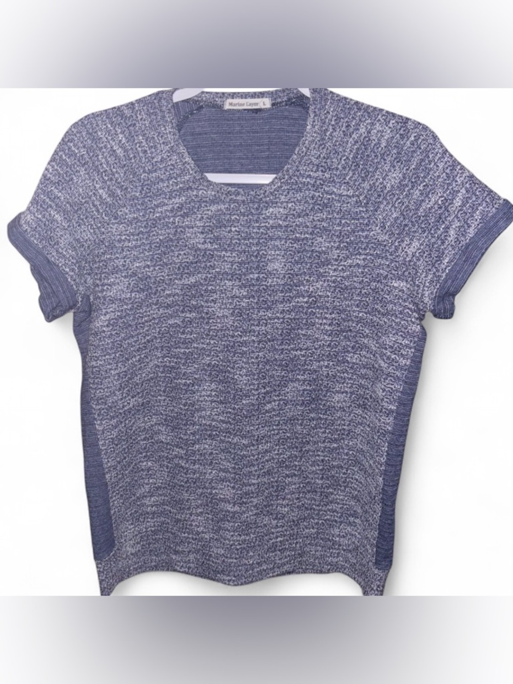 Marine Layer Women’s Boucle Knit Top Sz L Blue White Nautical Coastal Shirt